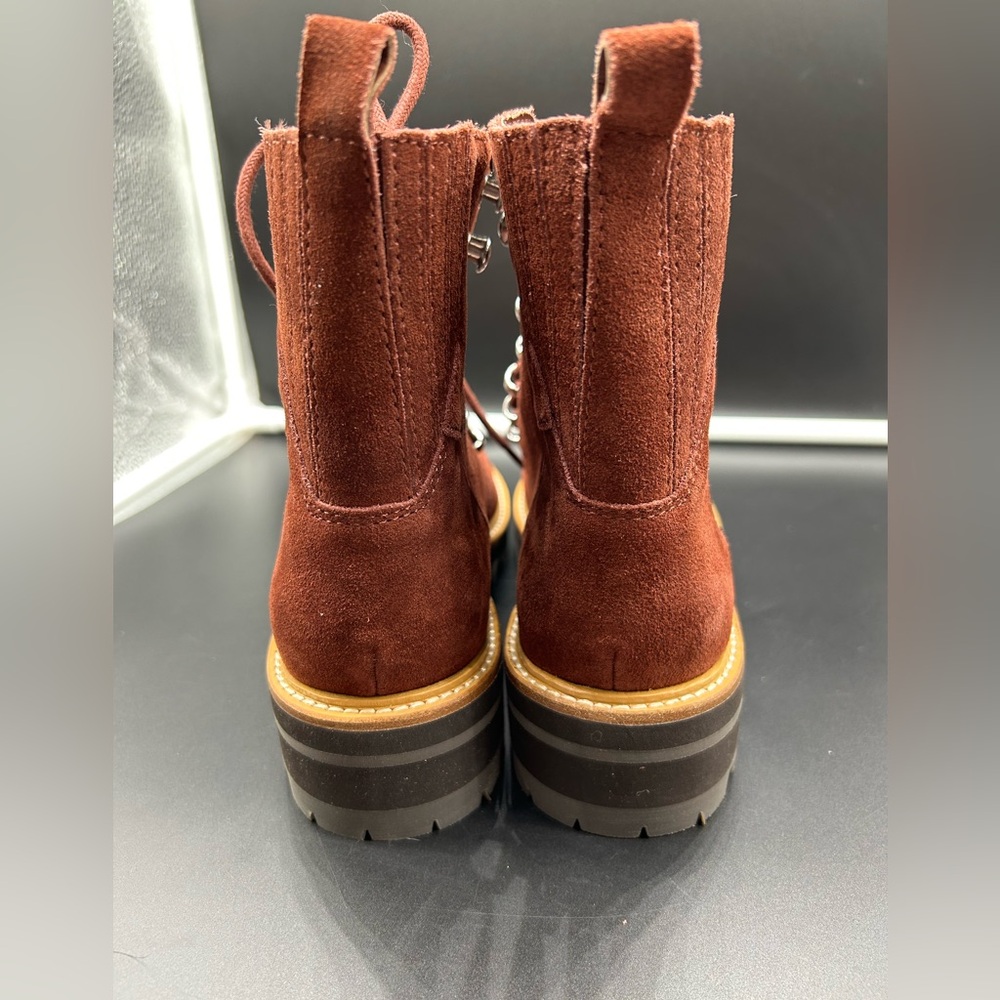 Marc Fisher Izzie Lugsole Ankle Boot Rust 7.5 Shearling accents - Picture 9 of 10